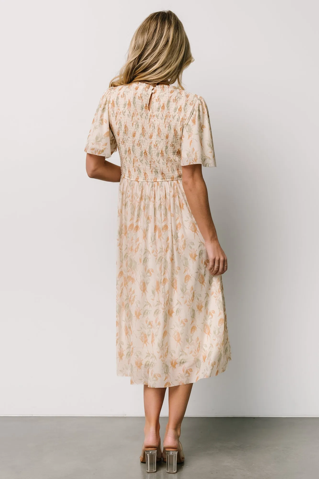 Bailey Smocked Midi Dress | Ivory + Golden Floral sold by Baltic Born product image thumbnail 4