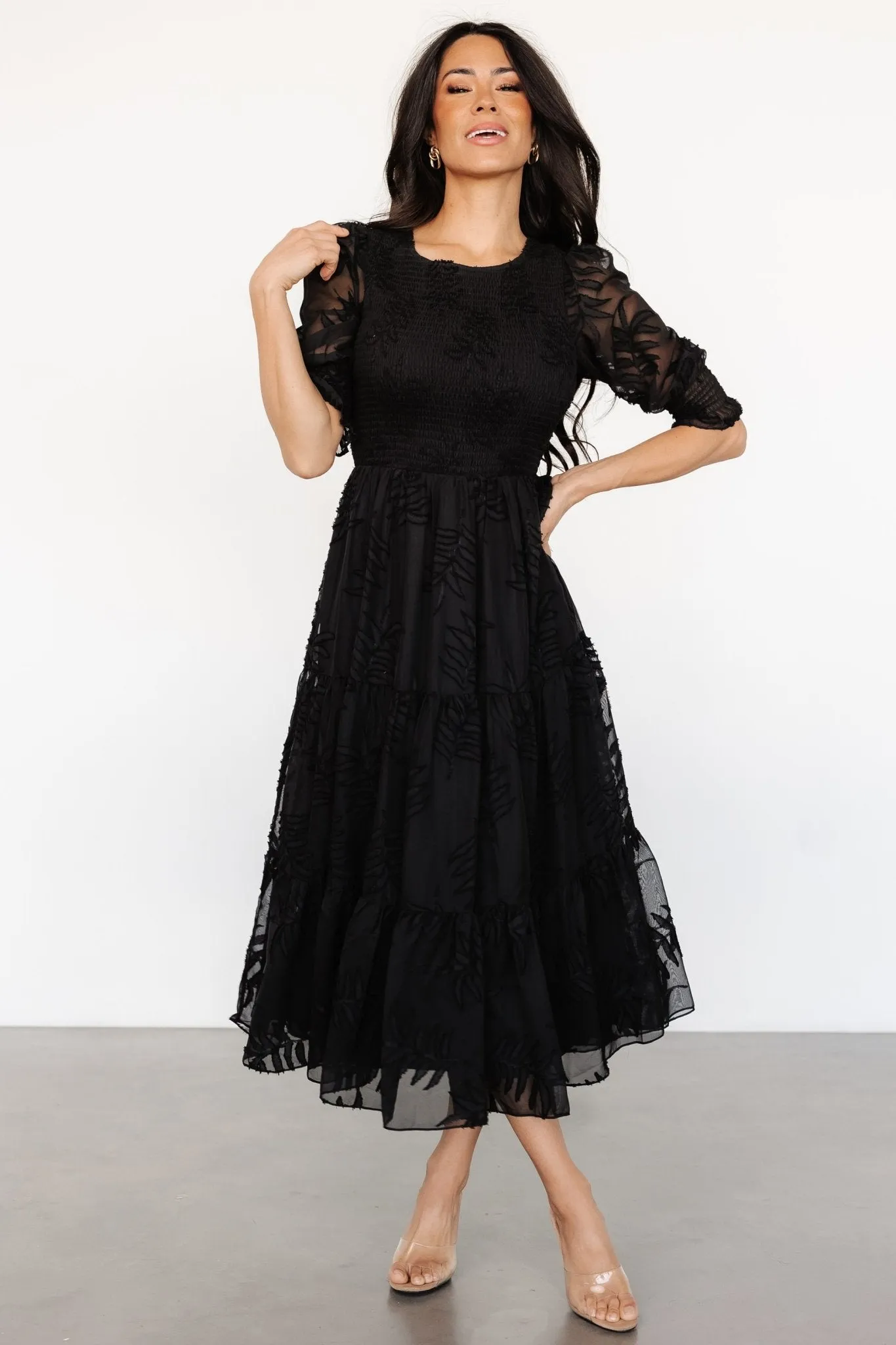 Nellie Smocked Midi Dress | Black sold by Baltic Born product image thumbnail 5