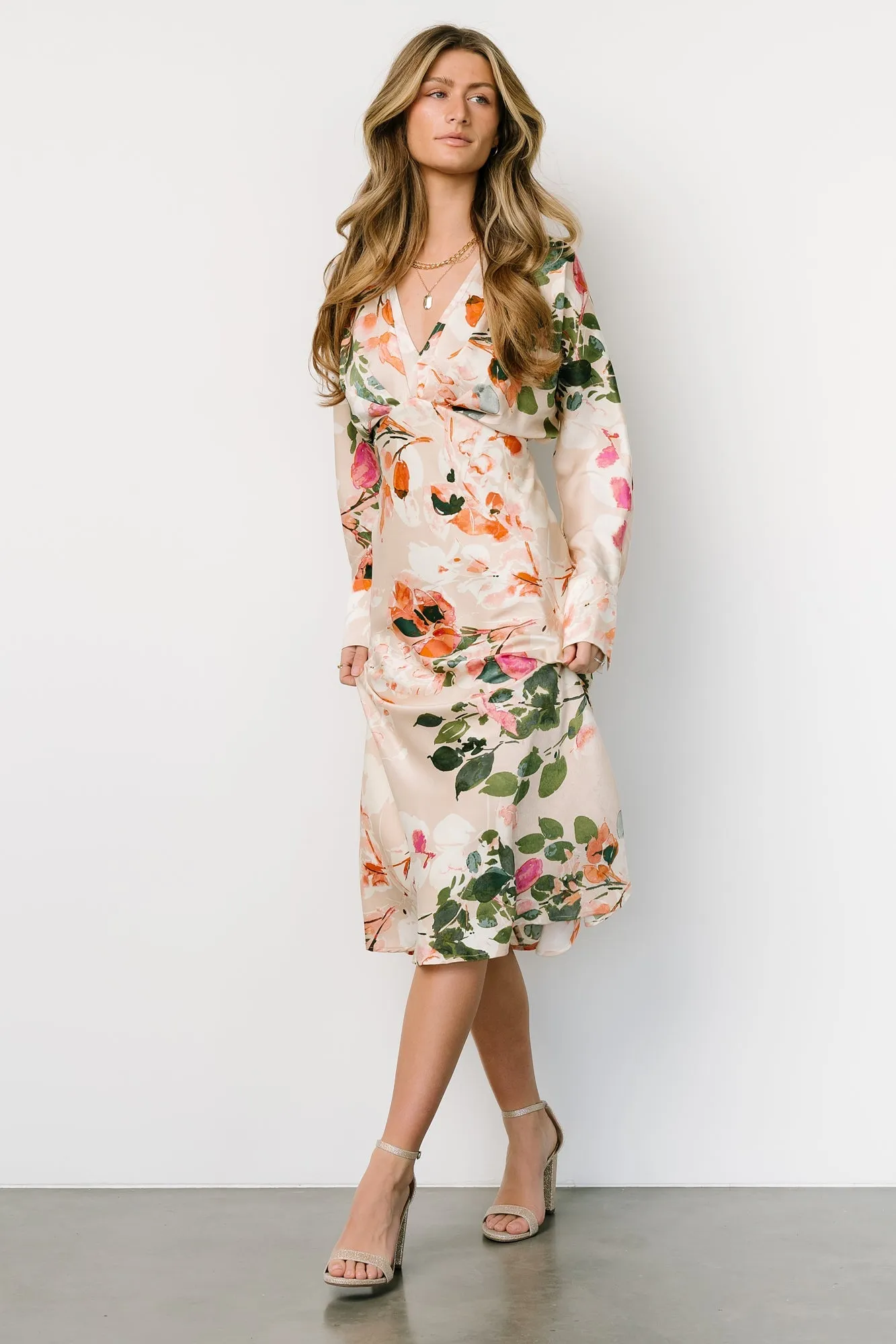 Bari Satin Midi Dress | Natural Floral sold by Baltic Born product image thumbnail 3