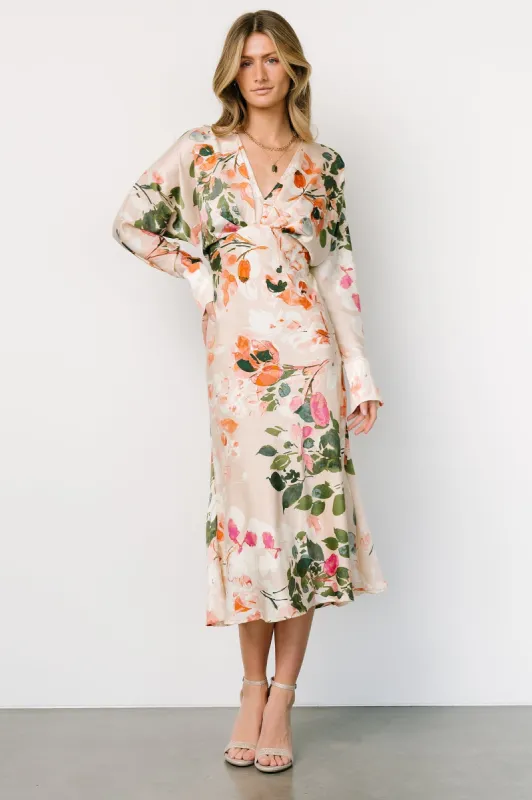 Bari Satin Midi Dress | Natural Floral sold by Baltic Born