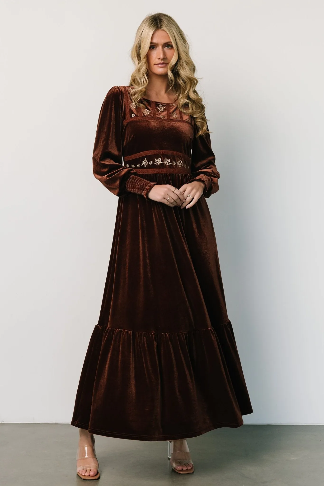 Ingrid Velvet Maxi Dress | Chocolate sold by Baltic Born product image thumbnail 5