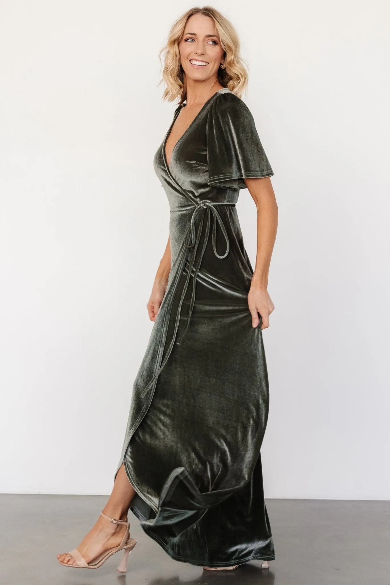 Katelyn Velvet Maxi Wrap Dress | Eucalyptus sold by Baltic Born product image thumbnail 3