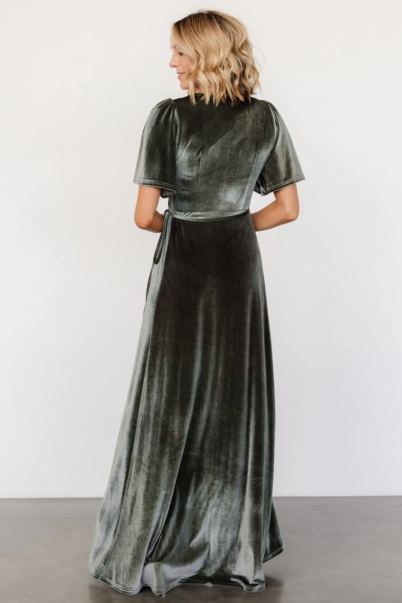 Katelyn Velvet Maxi Wrap Dress | Eucalyptus sold by Baltic Born product image thumbnail 4
