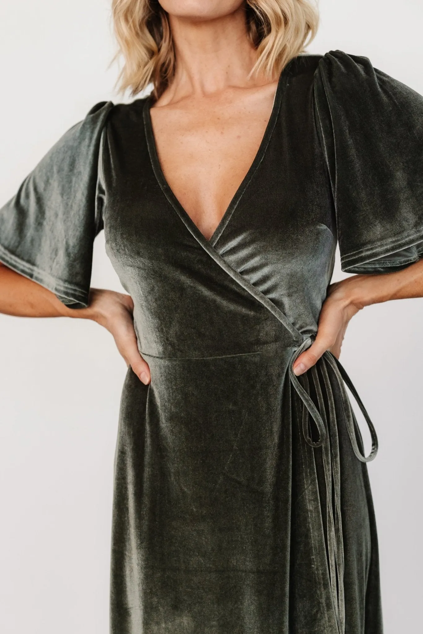 Katelyn Velvet Maxi Wrap Dress | Eucalyptus sold by Baltic Born product image thumbnail 2