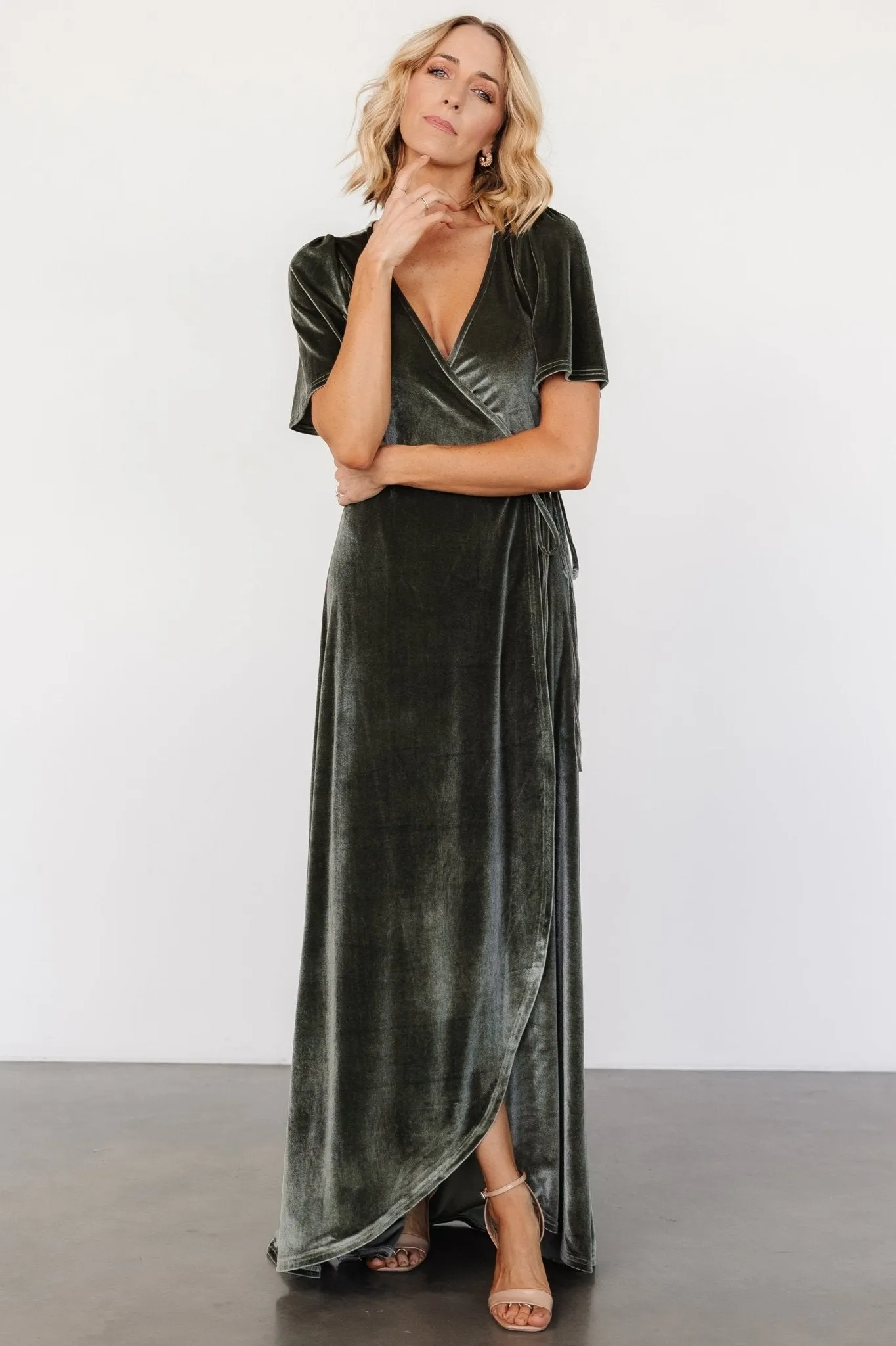 Katelyn Velvet Maxi Wrap Dress | Eucalyptus sold by Baltic Born product image thumbnail 5