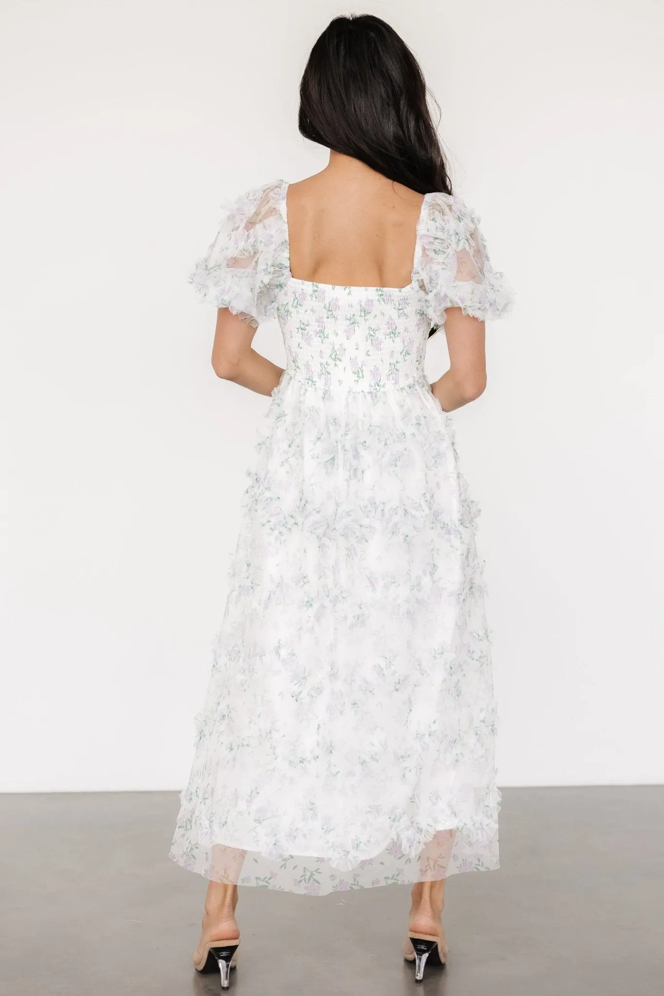 Kiera Ruffle Dress | Off White + Lavender sold by Baltic Born product image thumbnail 4