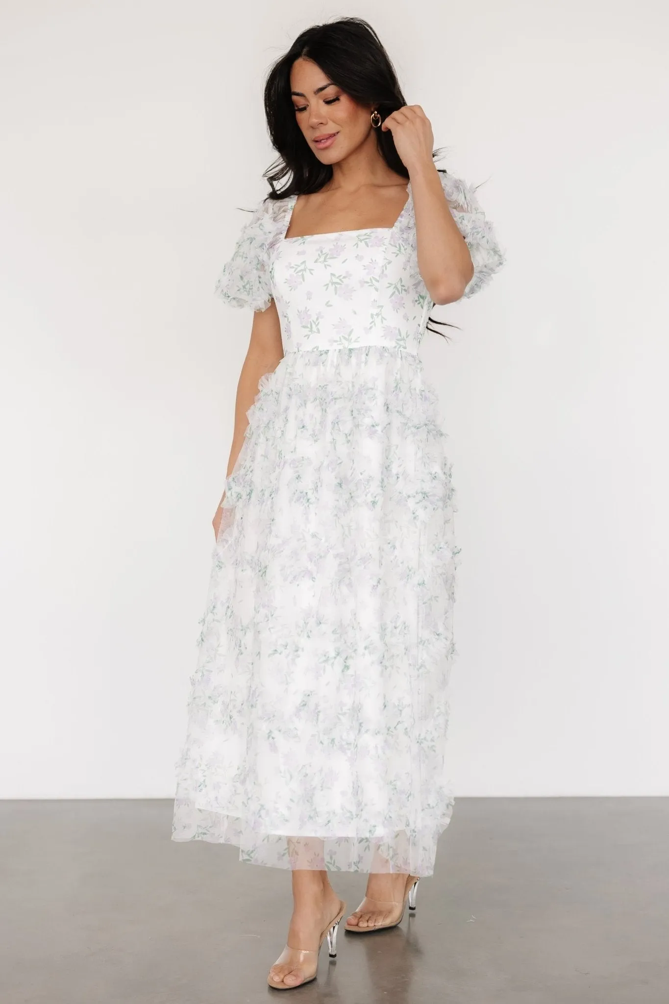 Kiera Ruffle Dress | Off White + Lavender sold by Baltic Born product image thumbnail 5