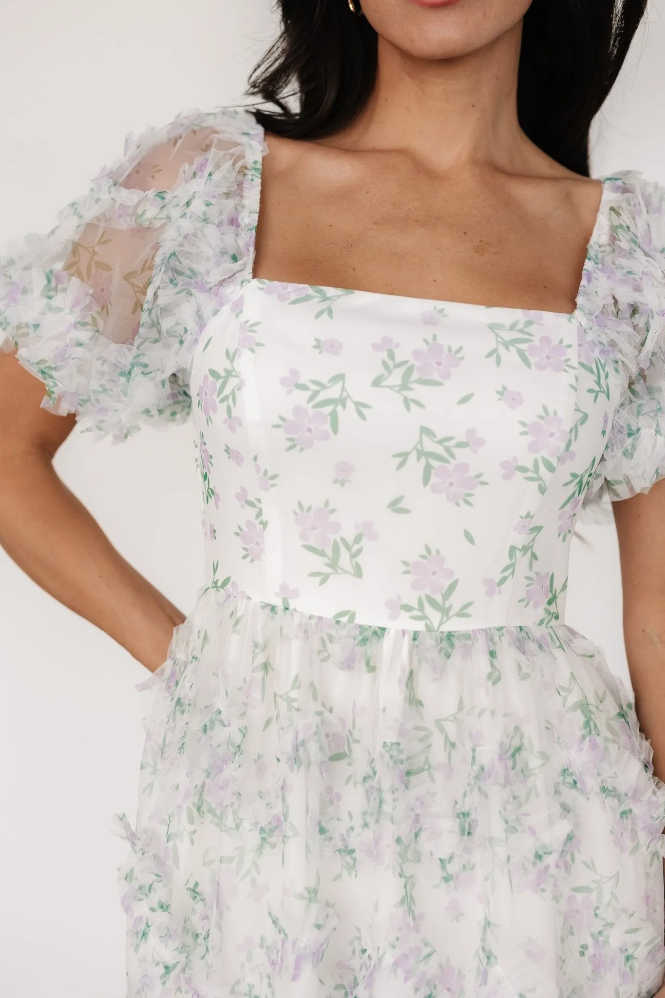 Kiera Ruffle Dress | Off White + Lavender sold by Baltic Born product image thumbnail 2