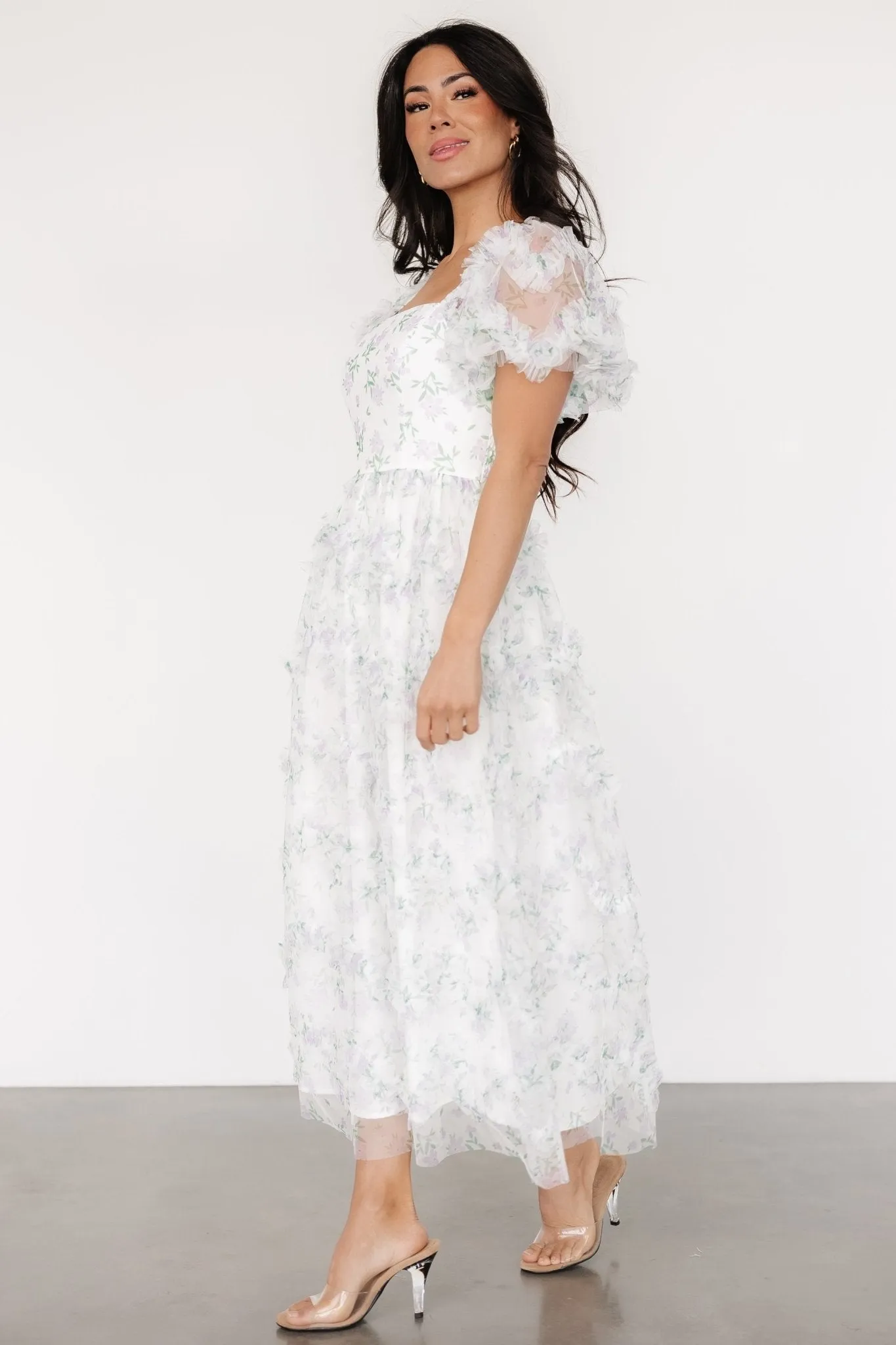 Kiera Ruffle Dress | Off White + Lavender sold by Baltic Born product image thumbnail 3