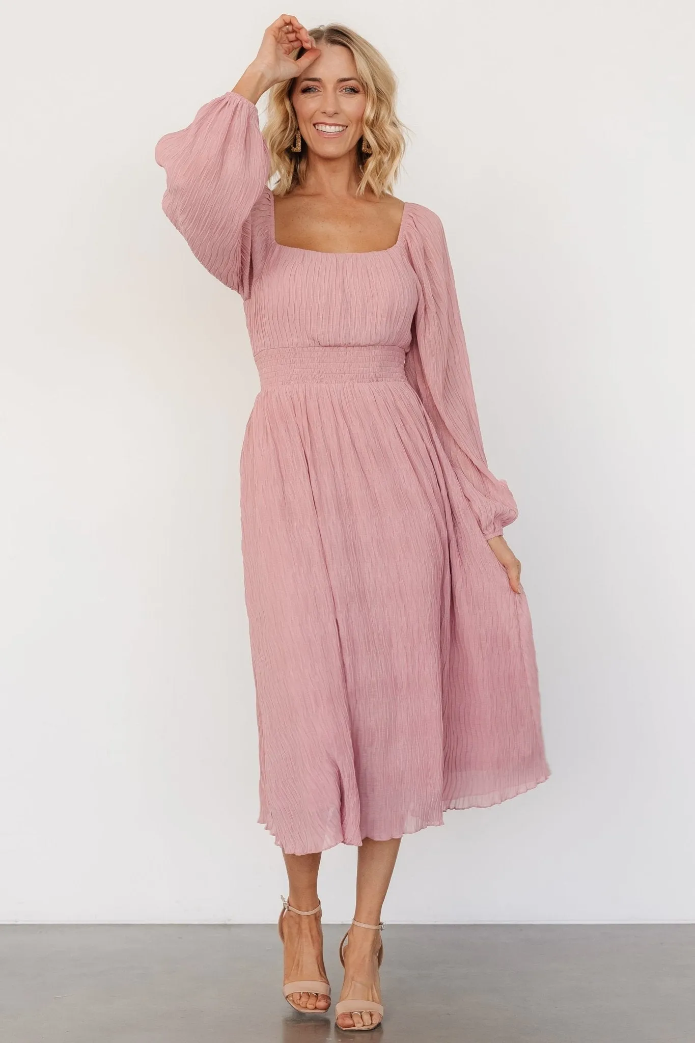 Dalton Pleated Midi Dress | Blush sold by Baltic Born