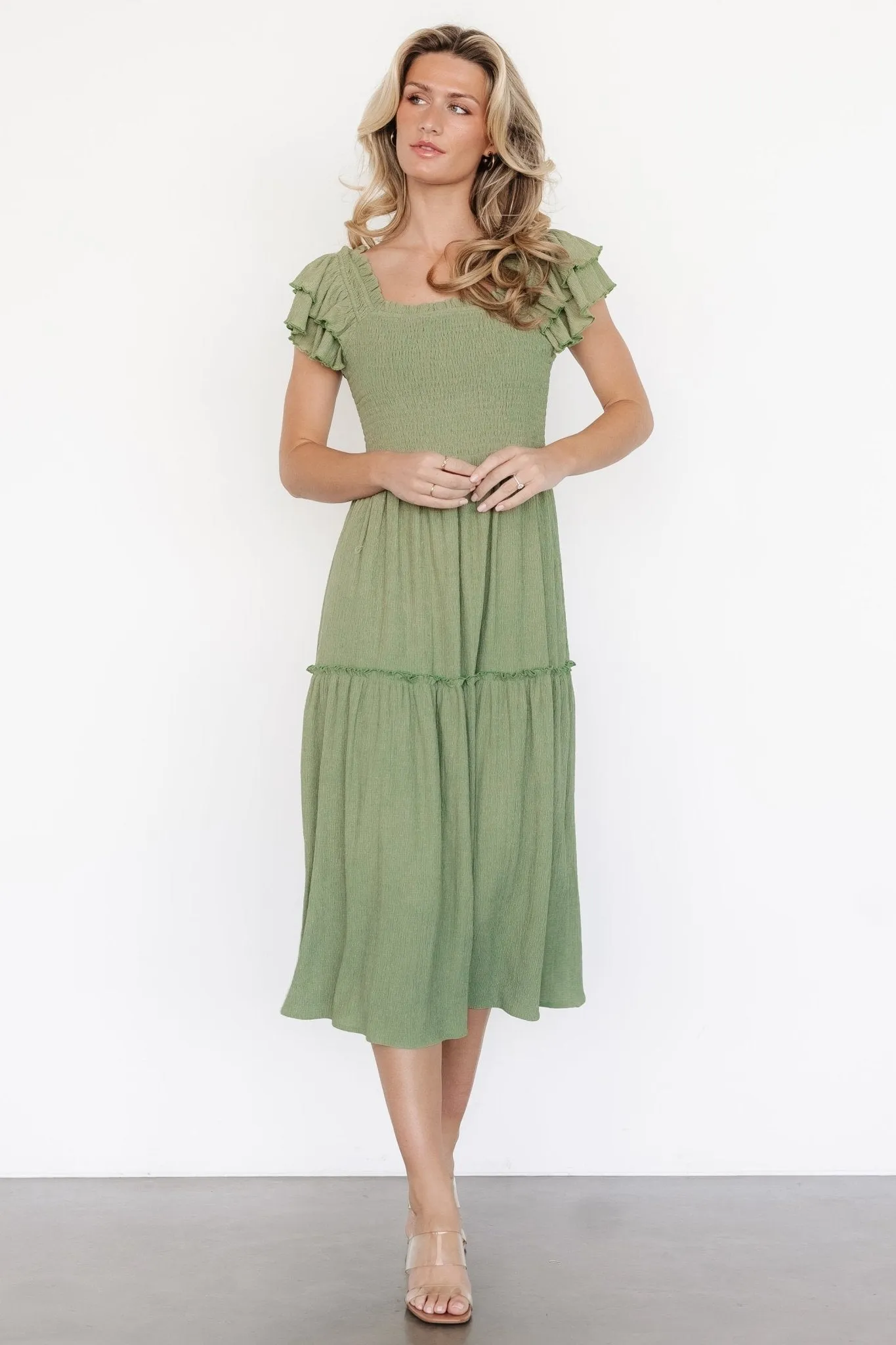Jacie Smocked Midi Dress | Sage sold by Baltic Born product image thumbnail 3