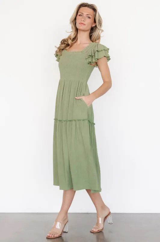 Jacie Smocked Midi Dress | Sage sold by Baltic Born