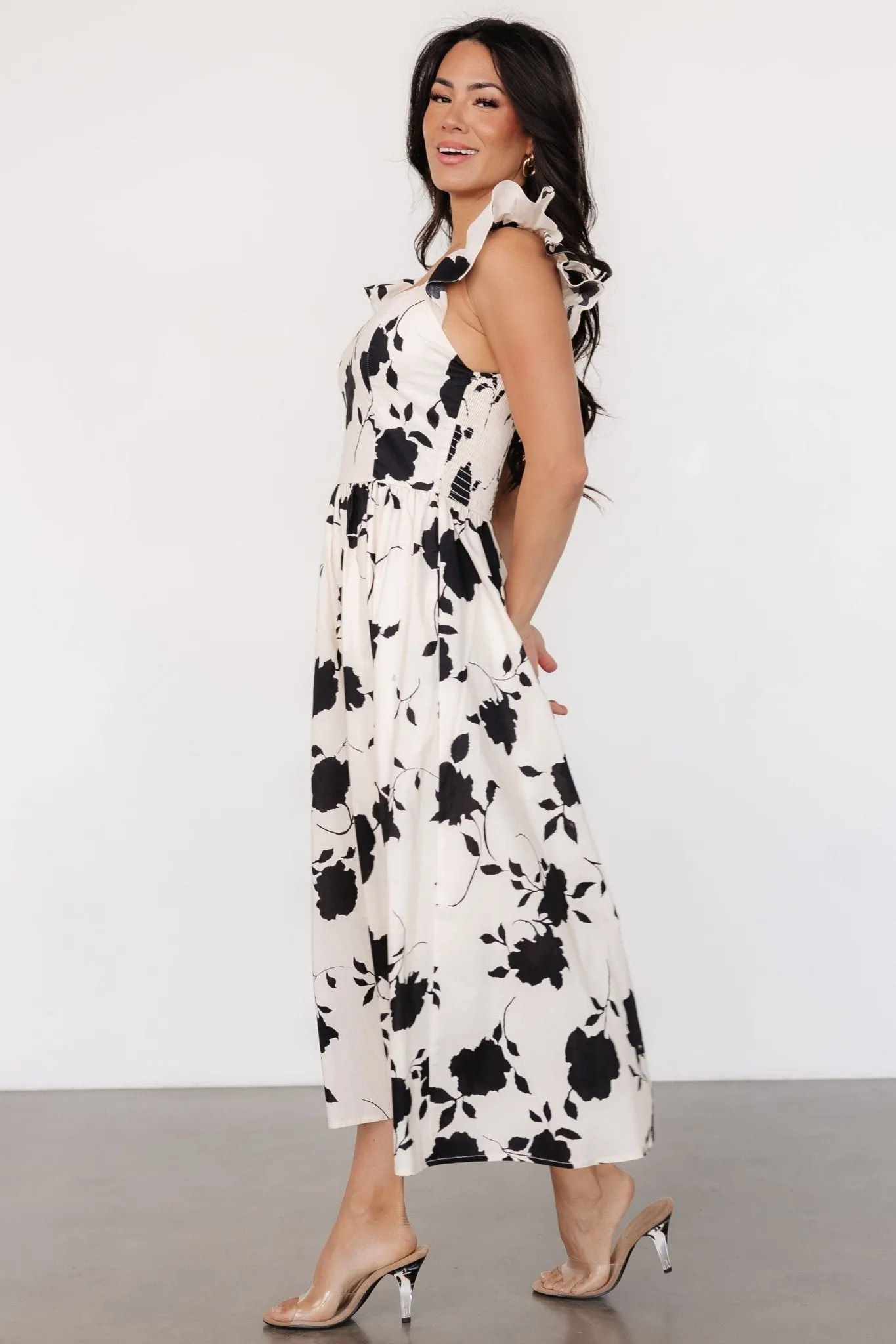 Bridget Midi Dress | Ivory + Black Floral sold by Baltic Born product image thumbnail 3
