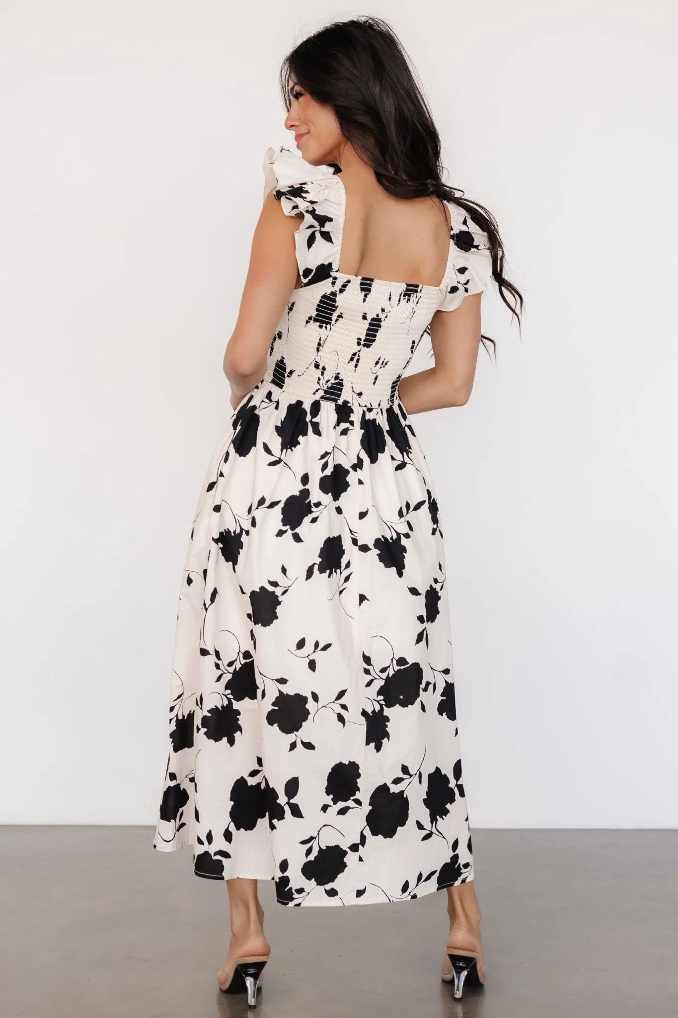 Bridget Midi Dress | Ivory + Black Floral sold by Baltic Born product image thumbnail 4