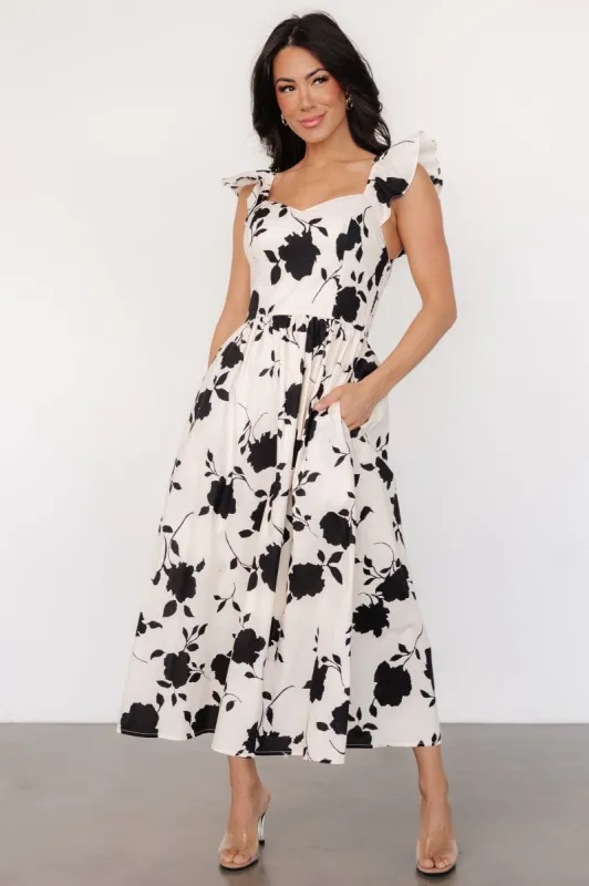 Bridget Midi Dress | Ivory + Black Floral sold by Baltic Born