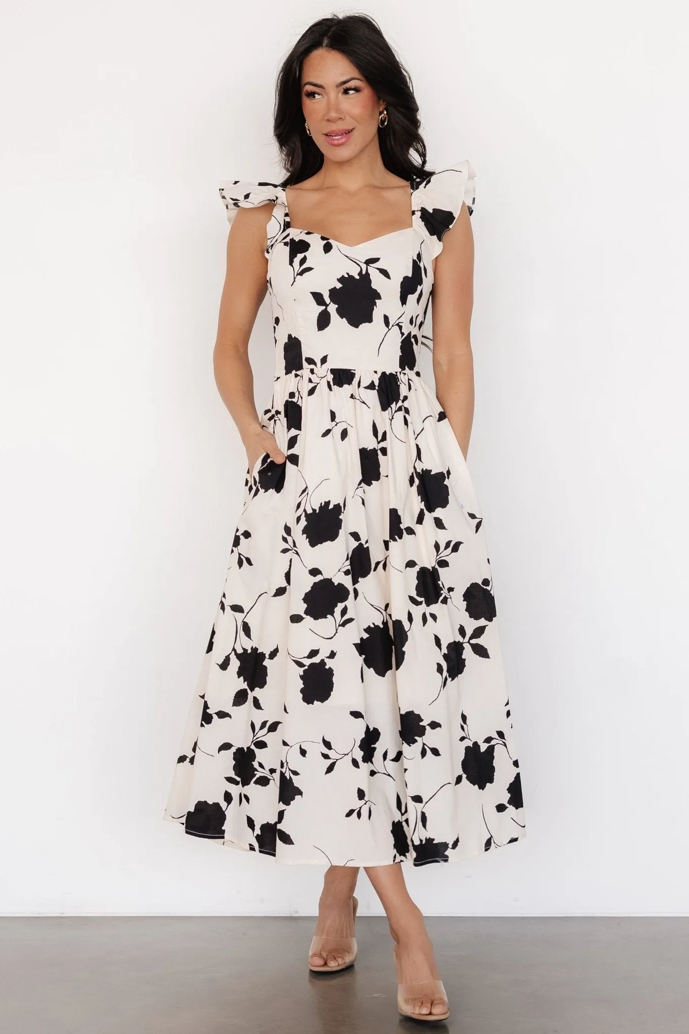 Bridget Midi Dress | Ivory + Black Floral sold by Baltic Born product image thumbnail 5