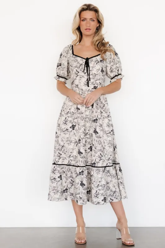 Mariana Midi Dress | Cream + Black Floral sold by Baltic Born