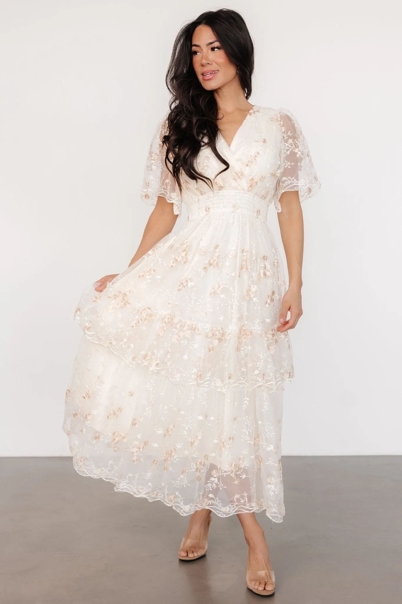 Eleanor Embroidered Midi Dress | Cream Floral sold by Baltic Born