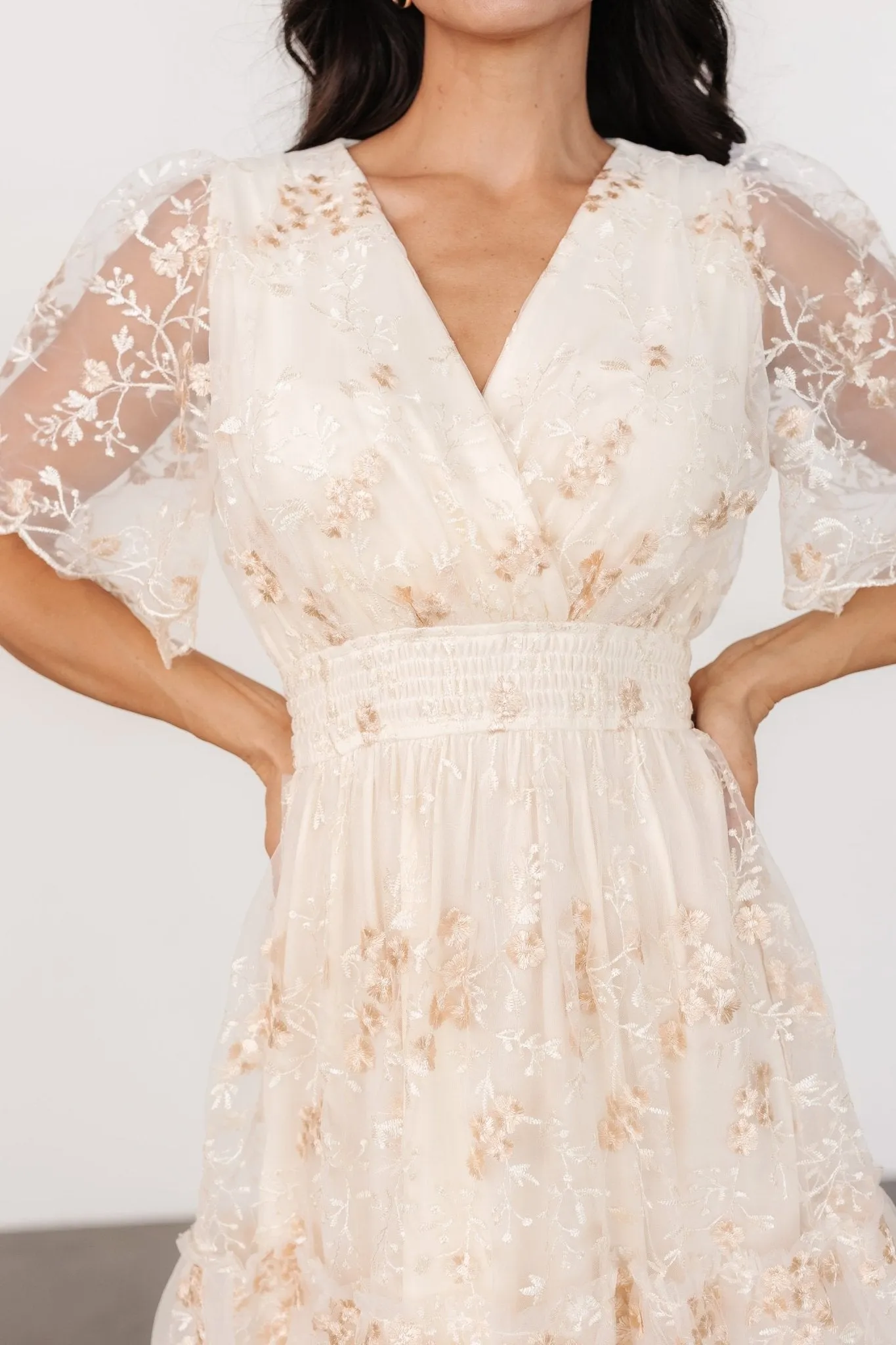 Eleanor Embroidered Midi Dress | Cream Floral sold by Baltic Born product image thumbnail 2
