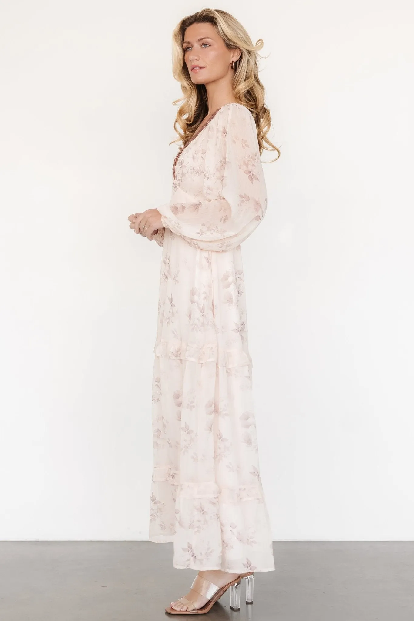 Rumi Deep V Maxi Dress | Beige + Clove Floral sold by Baltic Born product image thumbnail 3