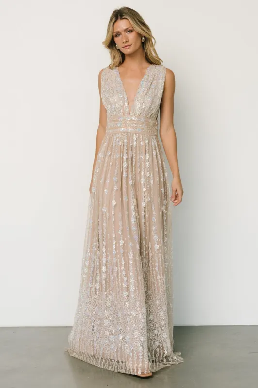 Yvette Sequin Gown | Nude Champagne sold by Baltic Born
