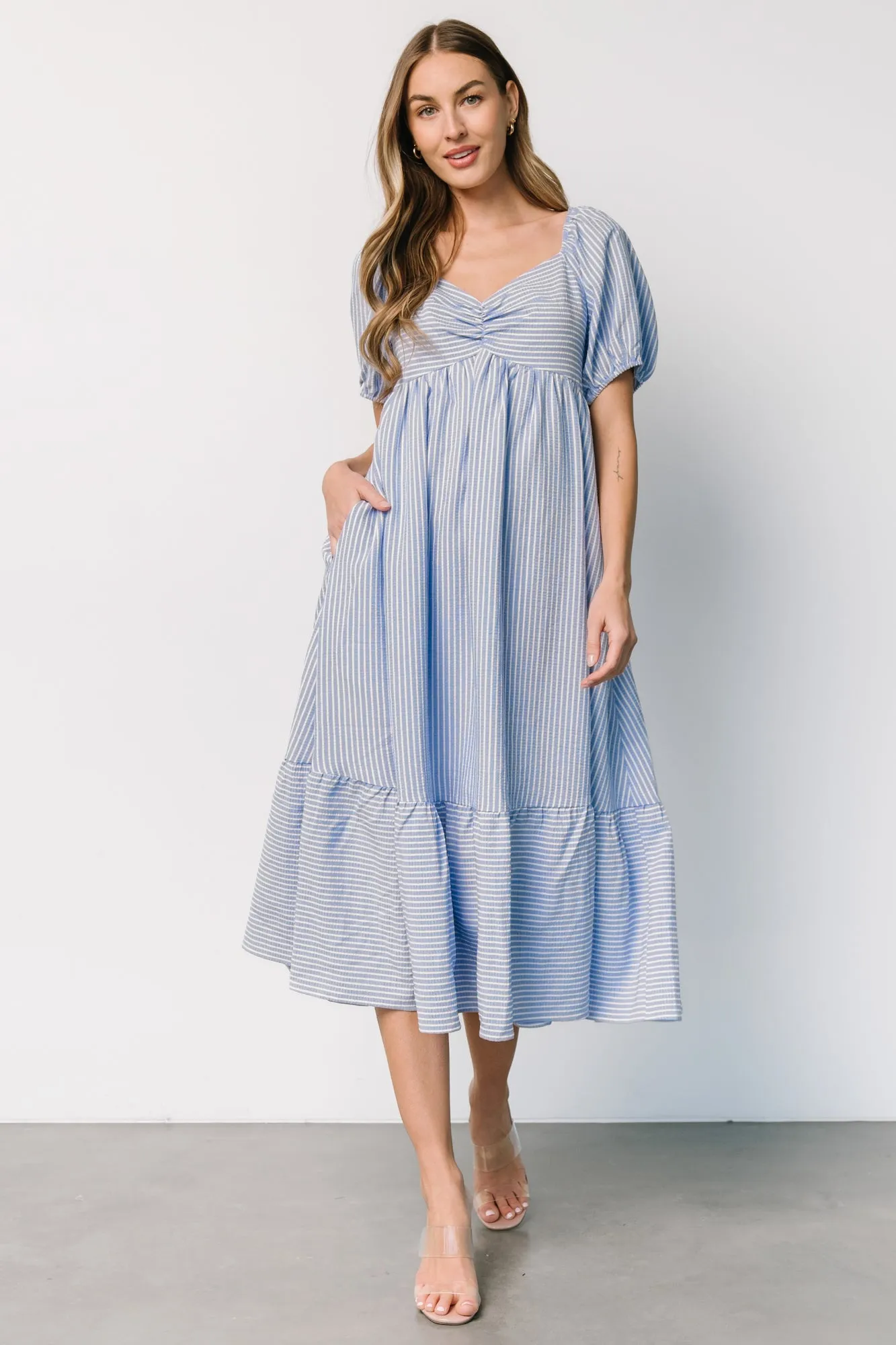 Poppy Midi Dress | Blue + Off White sold by Baltic Born product image thumbnail 5