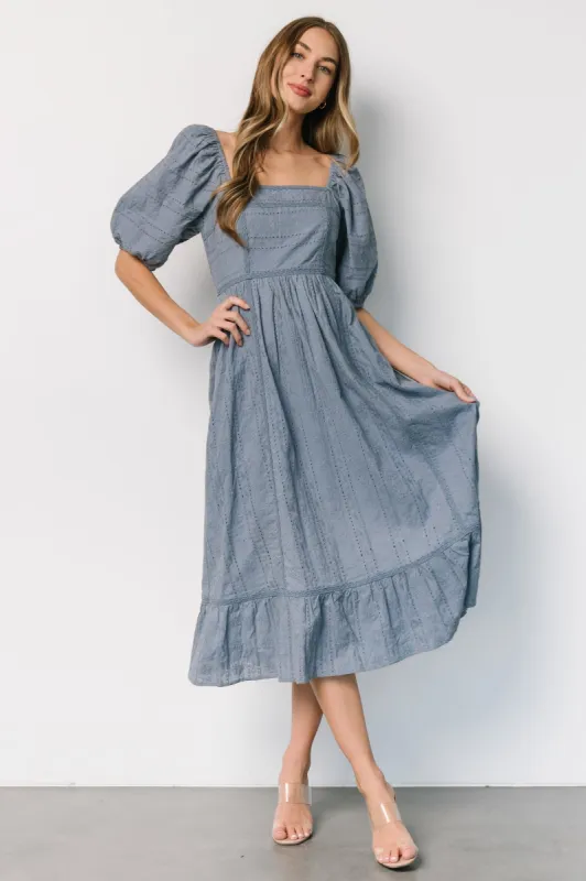 Delaney Eyelet Dress | Dusty Blue sold by Baltic Born