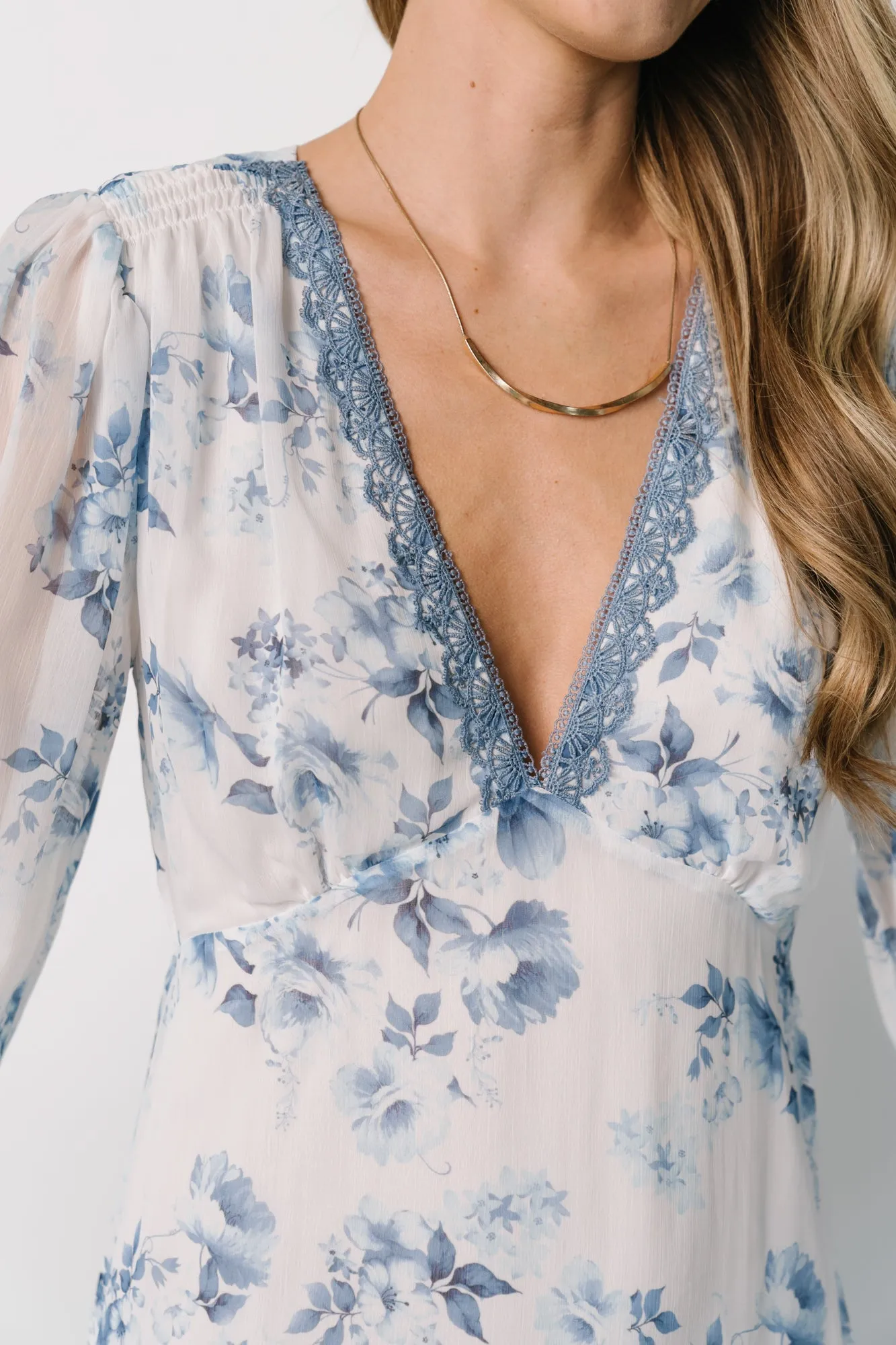Rumi Deep V Maxi Dress | Off White + Blue Floral sold by Baltic Born product image thumbnail 2