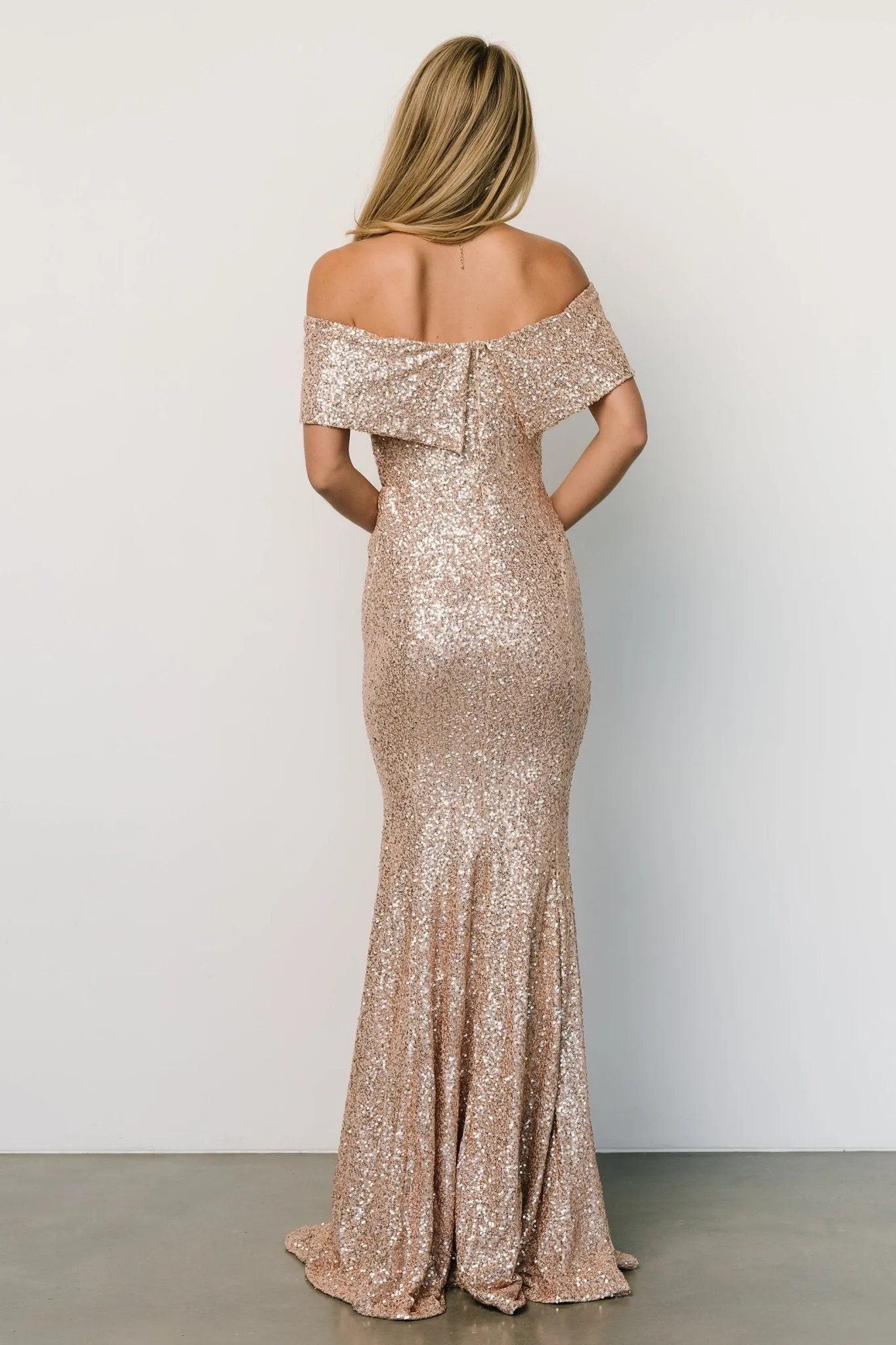 Yvonne Off Shoulder Sequin Gown | Champagne sold by Baltic Born product image thumbnail 4