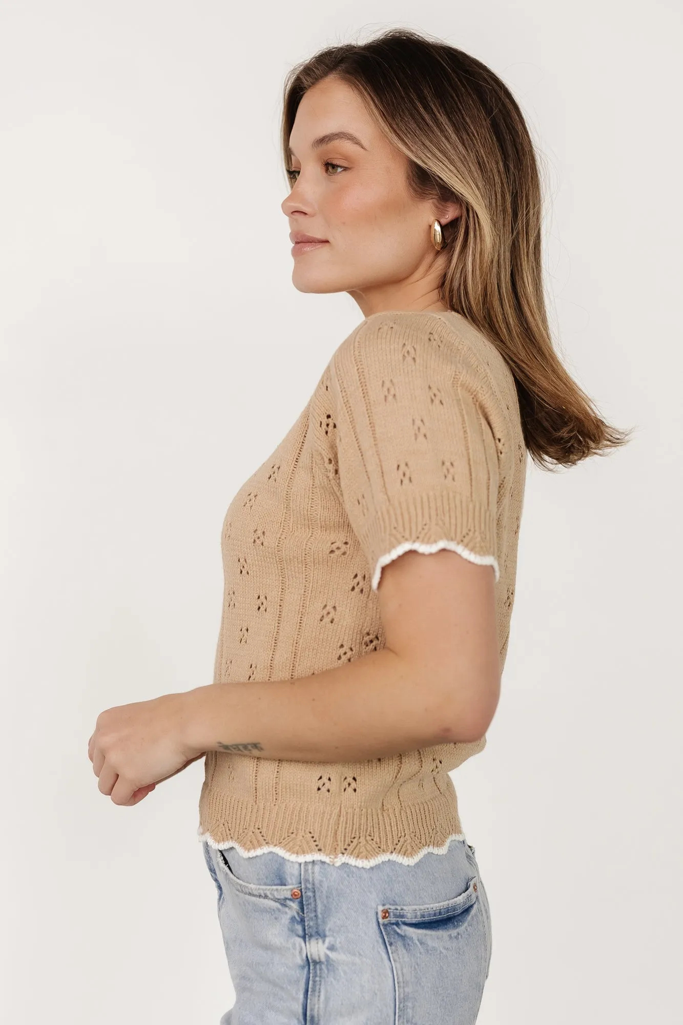 Britt Pointelle Knit Top | Natural + Ivory sold by Baltic Born product image thumbnail 3