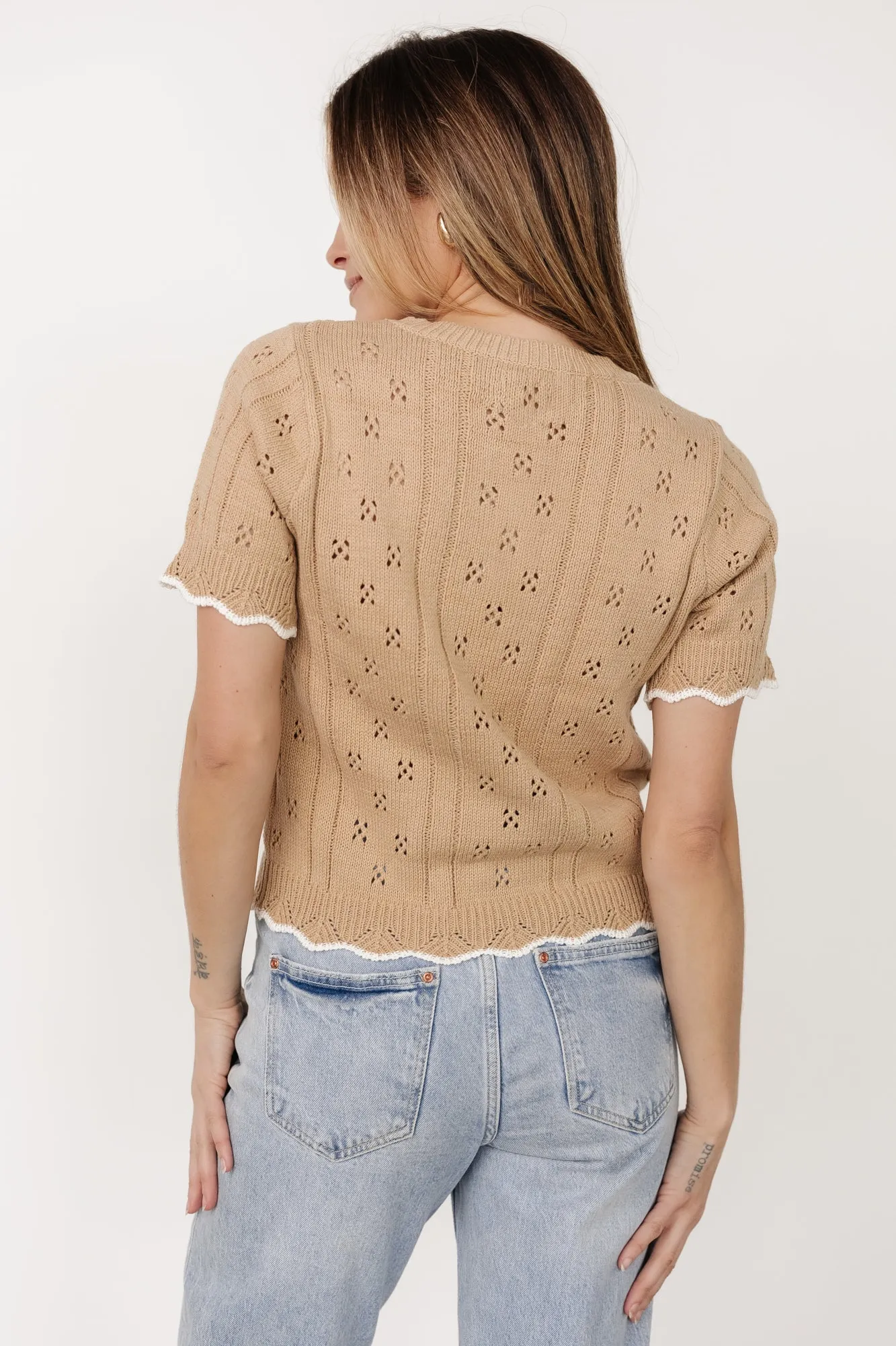 Britt Pointelle Knit Top | Natural + Ivory sold by Baltic Born product image thumbnail 4