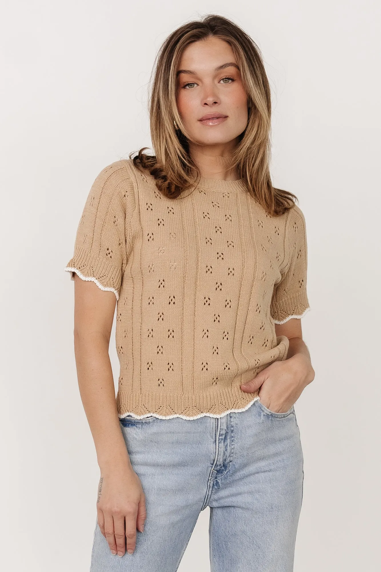 Britt Pointelle Knit Top | Natural + Ivory sold by Baltic Born