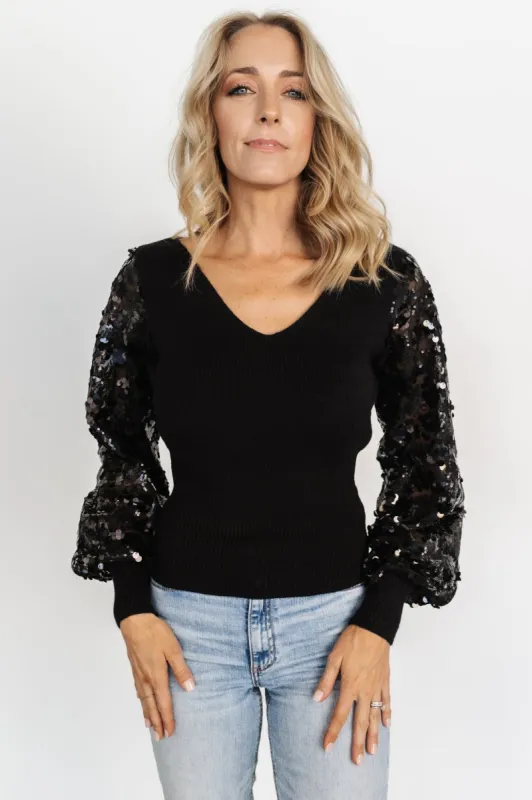 Mina Sequin Sleeve Top | Black sold by Baltic Born
