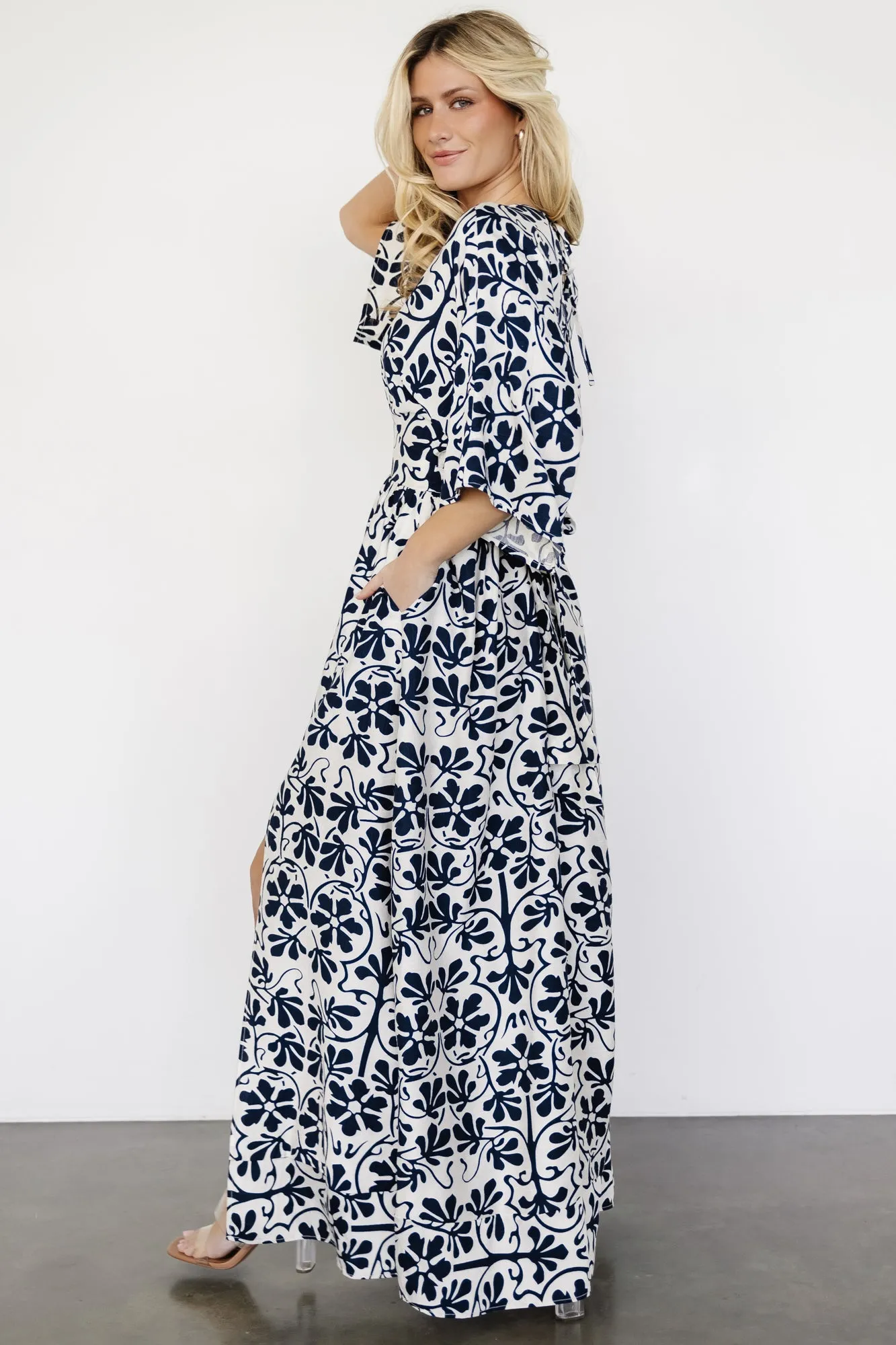 Juna Kimono Maxi Dress | Navy Print sold by Baltic Born product image thumbnail 5