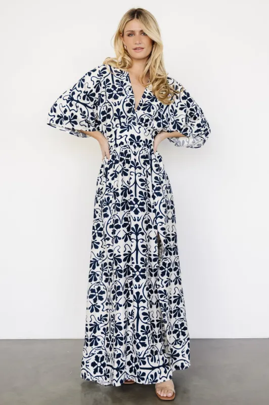 Juna Kimono Maxi Dress | Navy Print sold by Baltic Born