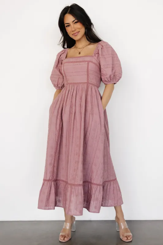 Delaney Eyelet Dress | Dusty Mauve sold by Baltic Born