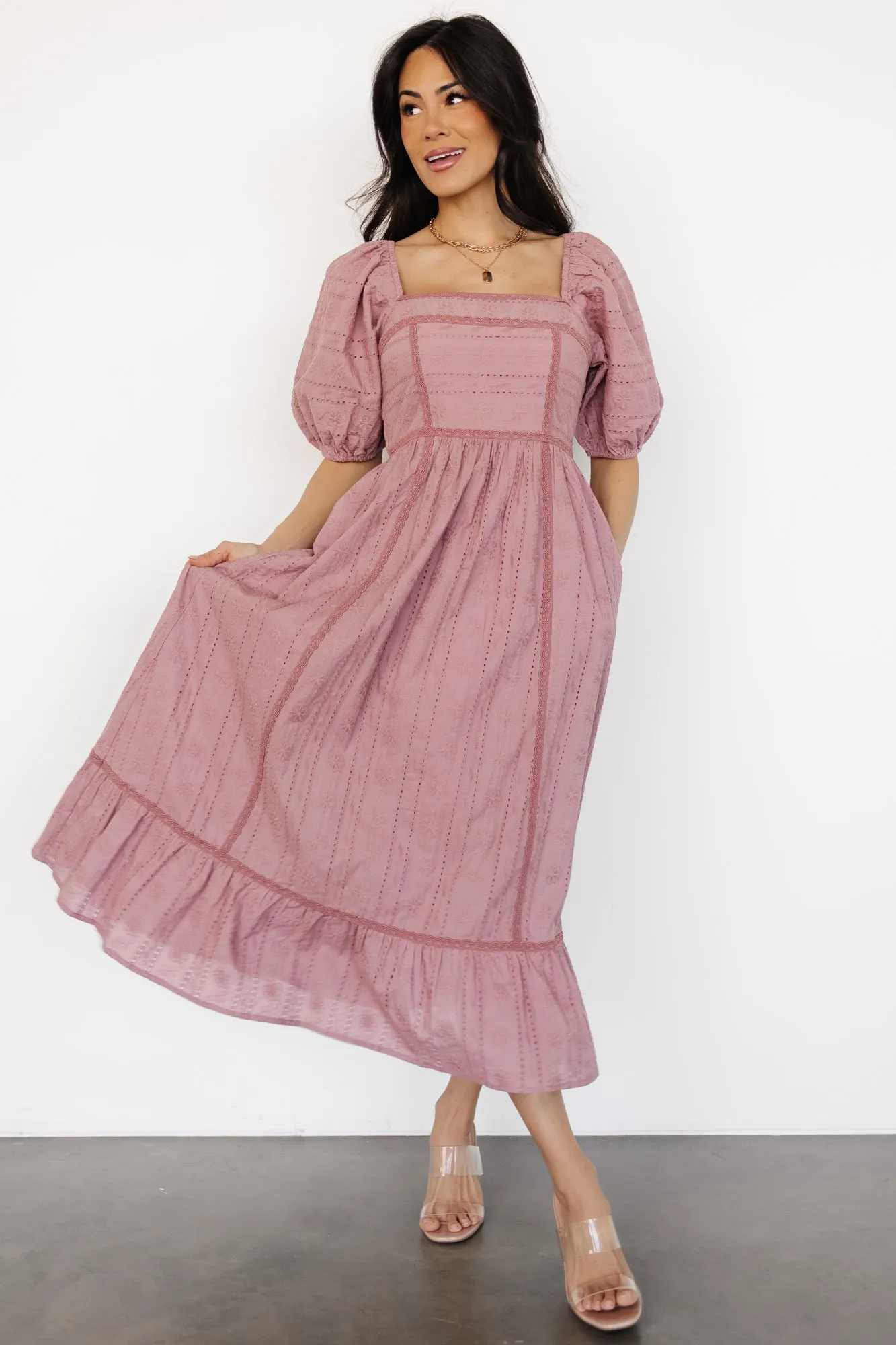 Delaney Eyelet Dress | Dusty Mauve sold by Baltic Born product image thumbnail 5