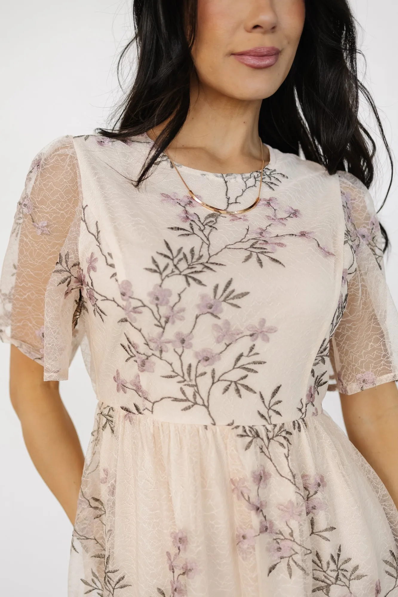 Ashlee Embroidered Midi Dress | Cream + Lavender Floral sold by Baltic Born product image thumbnail 2