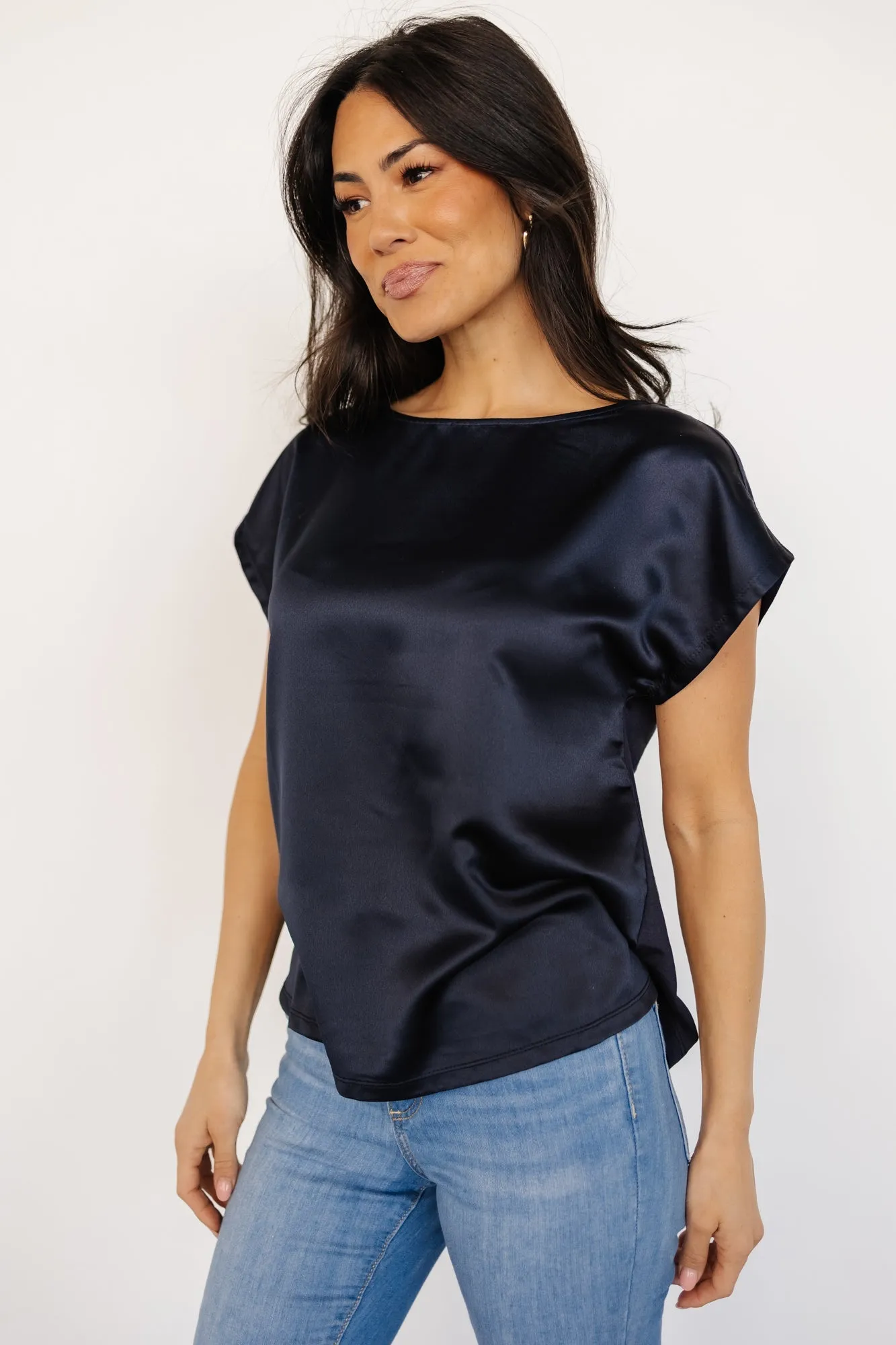Leonie Satin Top | Navy sold by Baltic Born product image thumbnail 3