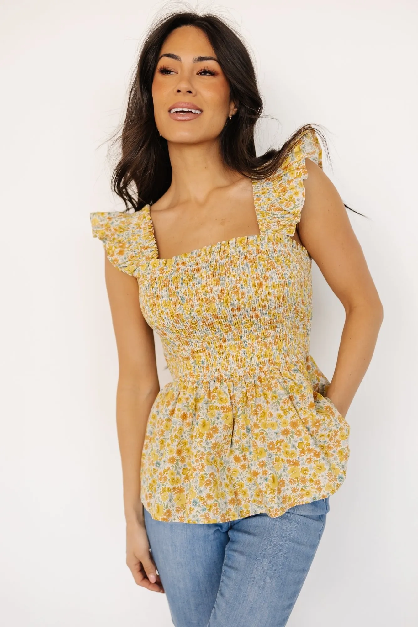 Ida Peplum Top | Golden Multi Floral sold by Baltic Born product image thumbnail 3