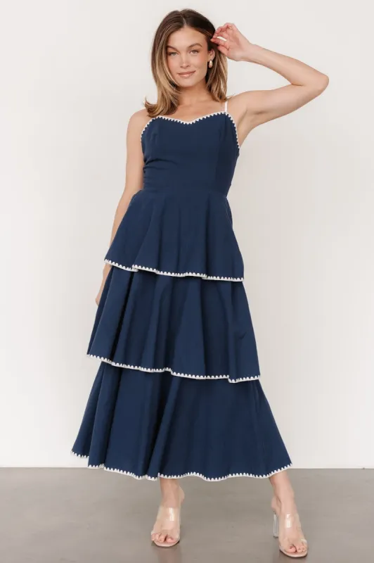 Odette Tiered Dress | Navy + White sold by Baltic Born