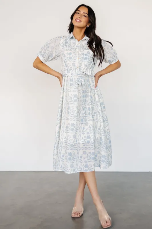Jamila Midi Dress | Light Blue Floral sold by Baltic Born