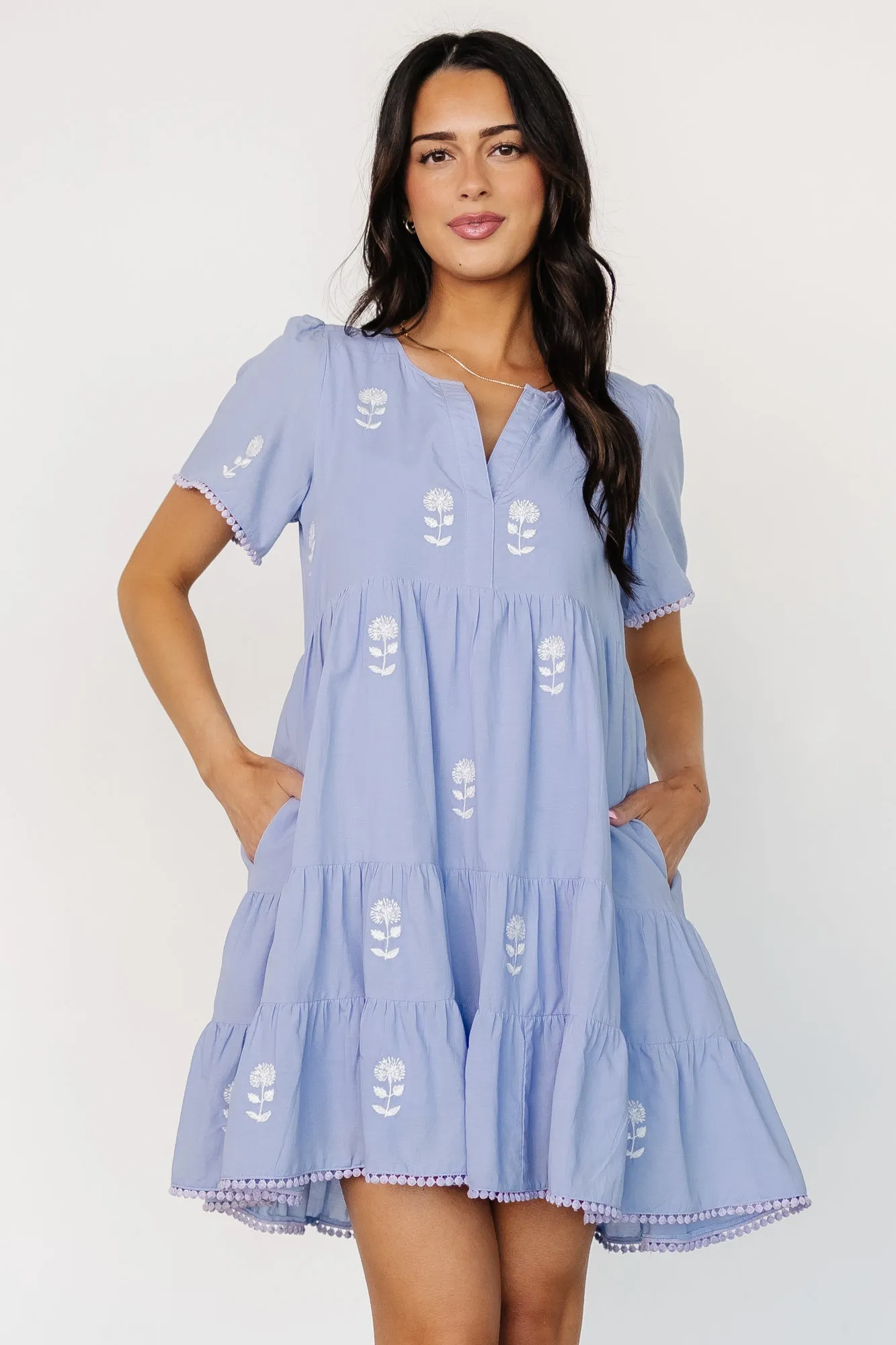 Keegan Short Dress | Blue + Ivory Floral sold by Baltic Born product image thumbnail 5