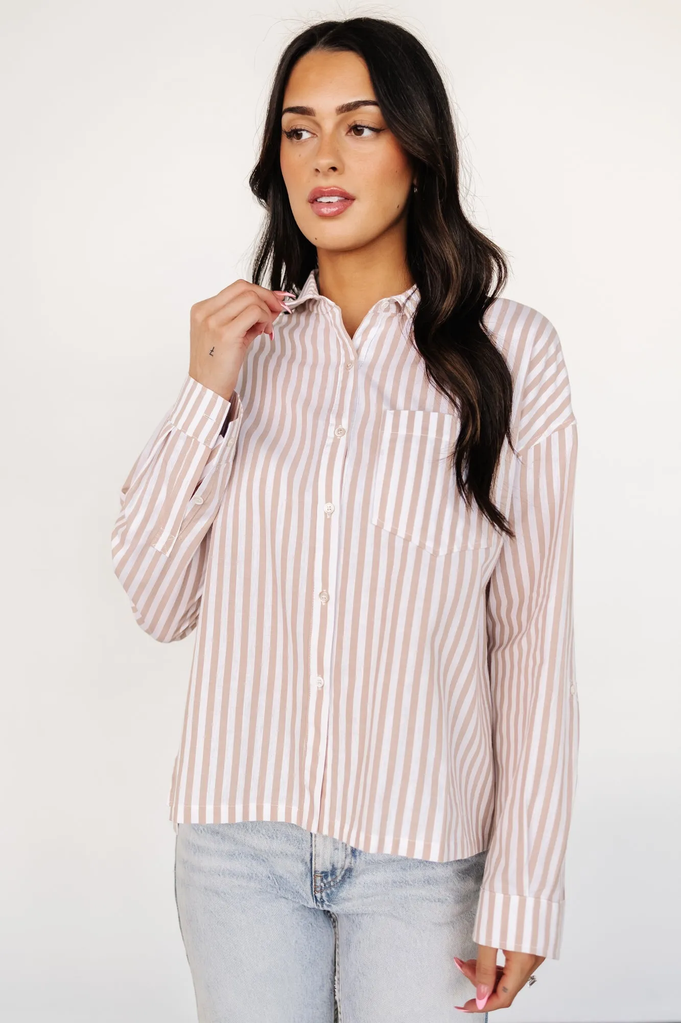 Shasta Button Up Top | Beige Stripe sold by Baltic Born product image thumbnail 3