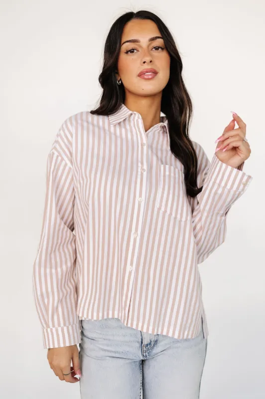 Shasta Button Up Top | Beige Stripe made by Inloom