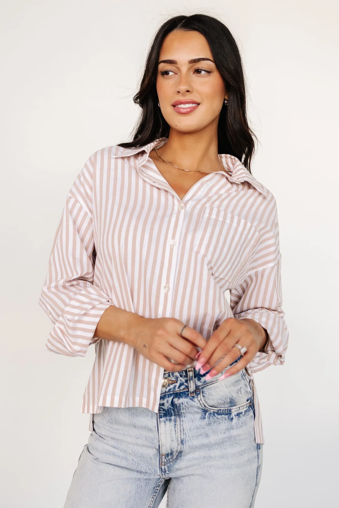 Shasta Button Up Top | Beige Stripe sold by Baltic Born product image thumbnail 5