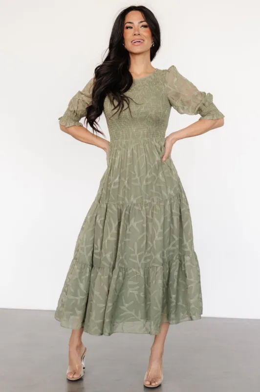 Nellie Smocked Midi Dress | Sage Green sold by Baltic Born