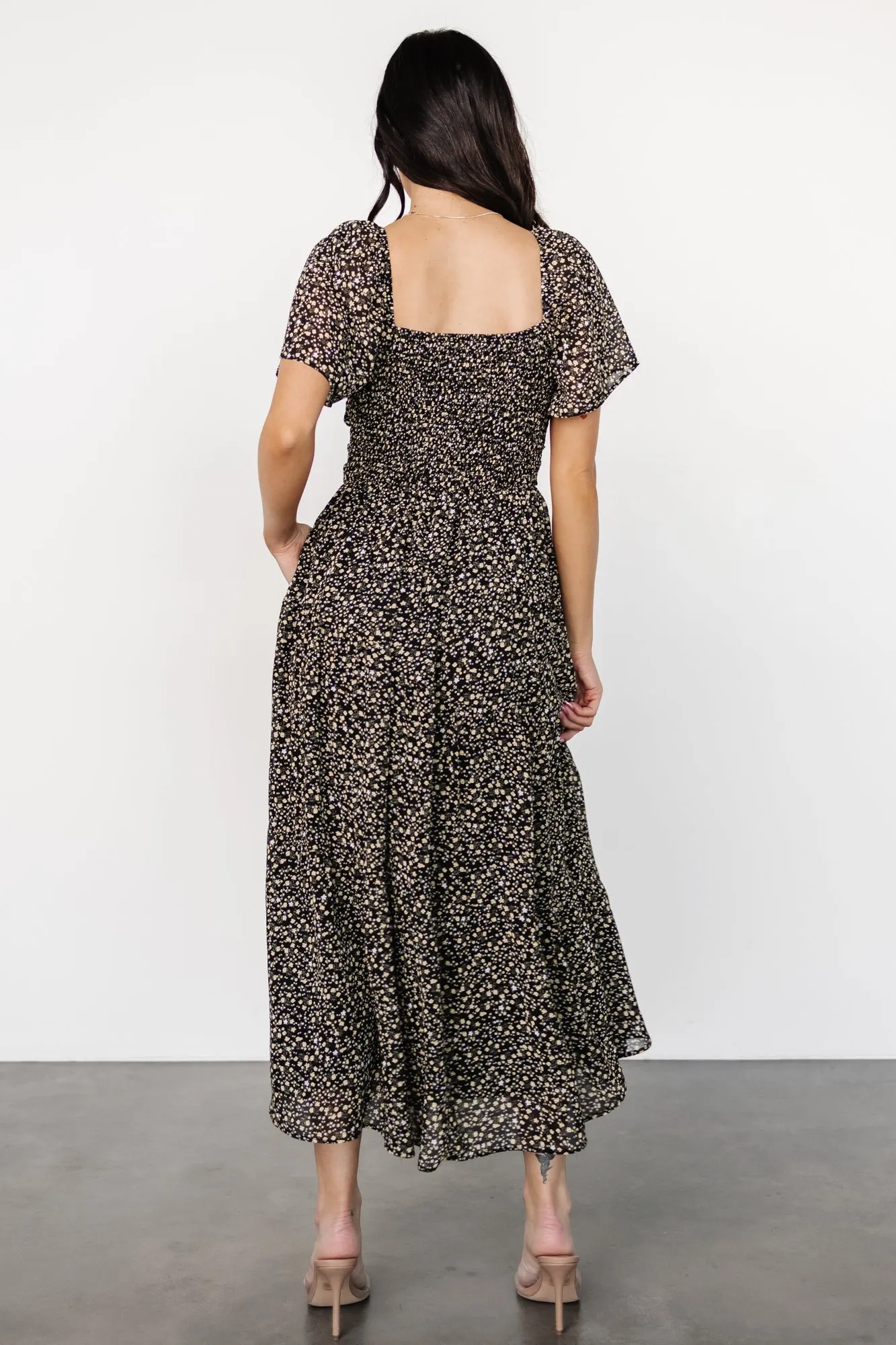 Emiliana Dress | Black + Gold Floral sold by Baltic Born product image thumbnail 4