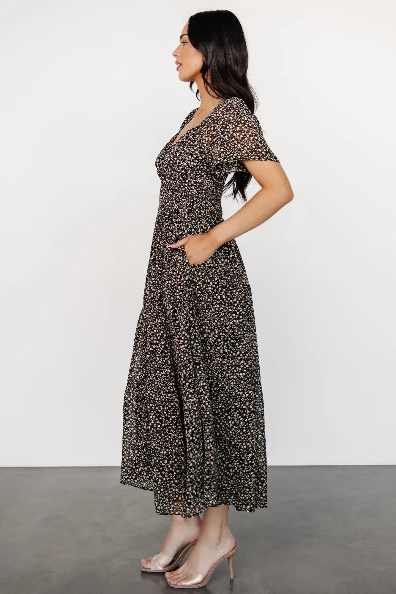 Emiliana Dress | Black + Gold Floral sold by Baltic Born product image thumbnail 3