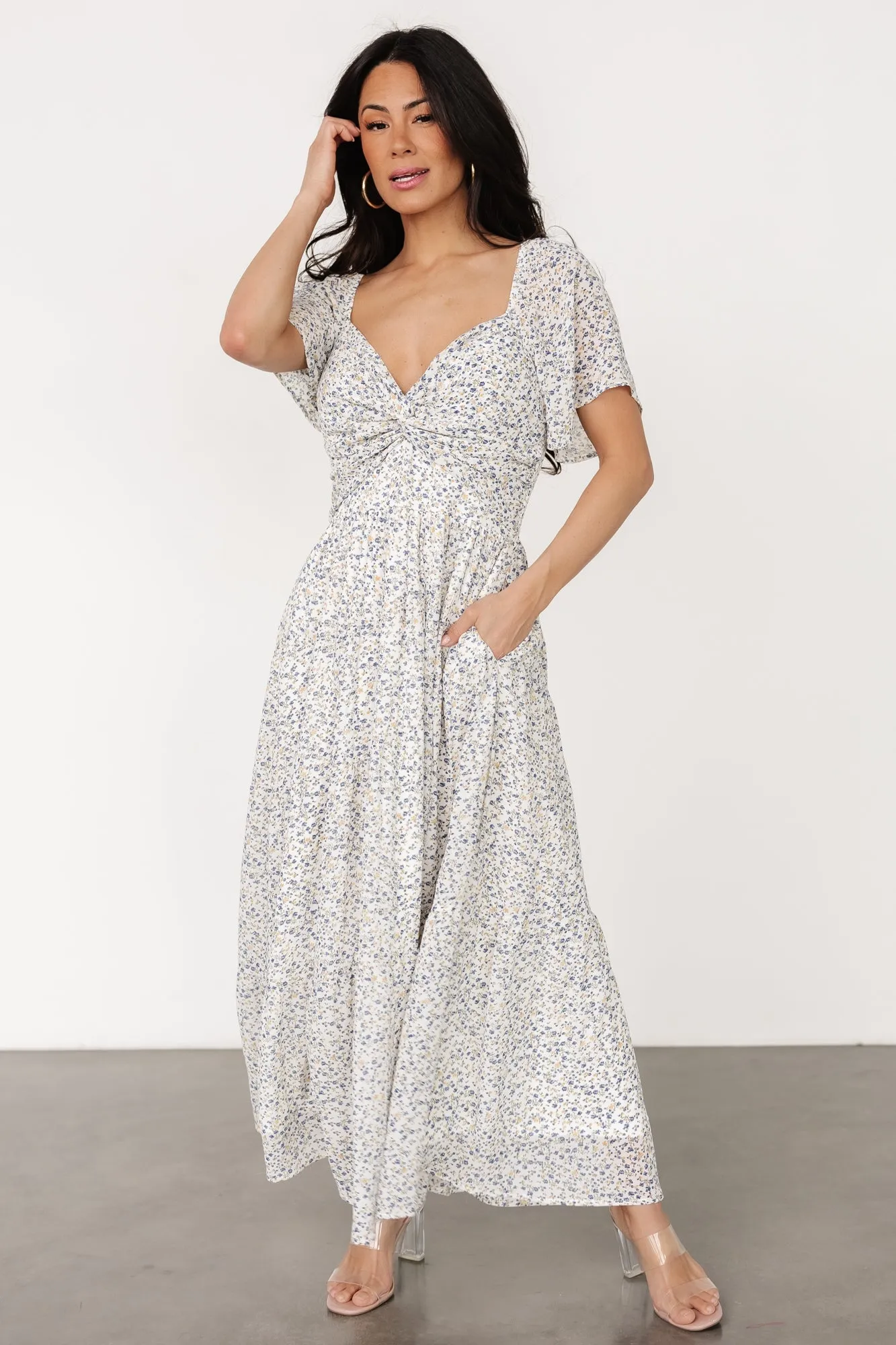 Emiliana Dress | Ivory + Blue Floral sold by Baltic Born